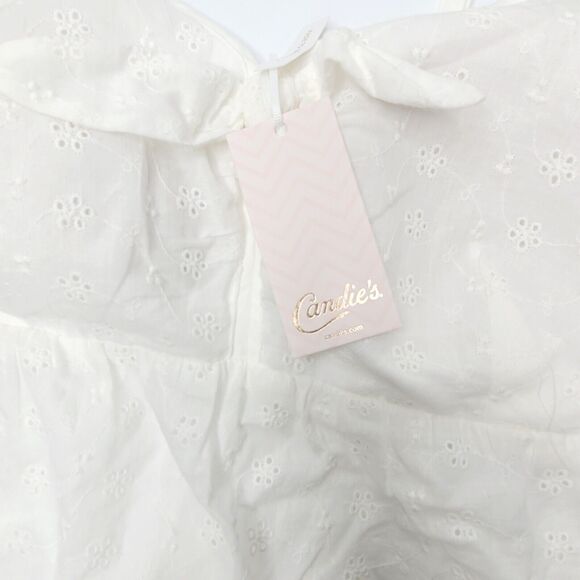 Candie's Women's SZ L Tie-Front Ruffle Strap White Eyelet Babydoll Top New w Tag - Picture 4 of 13